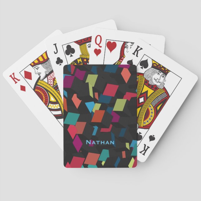 Cool Abstract Geometric Cube Pattern Personalised Poker Cards (Back)