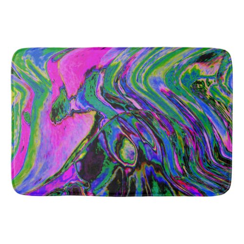 Cool Abstract Green, Black and Blue Groovy Retro Bath Mat