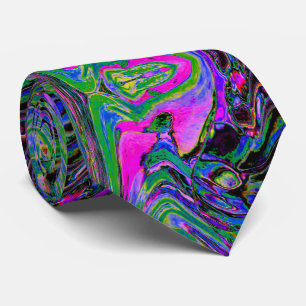 Cool Abstract Green, Black and Blue Groovy Retro Neck Tie