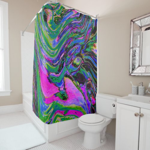 Cool Abstract Green, Black and Blue Groovy Retro Shower Curtain