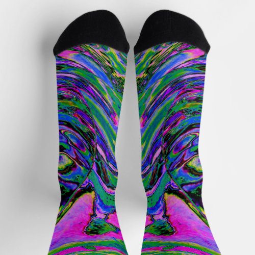 Cool Abstract Green, Black and Blue Groovy Retro Socks