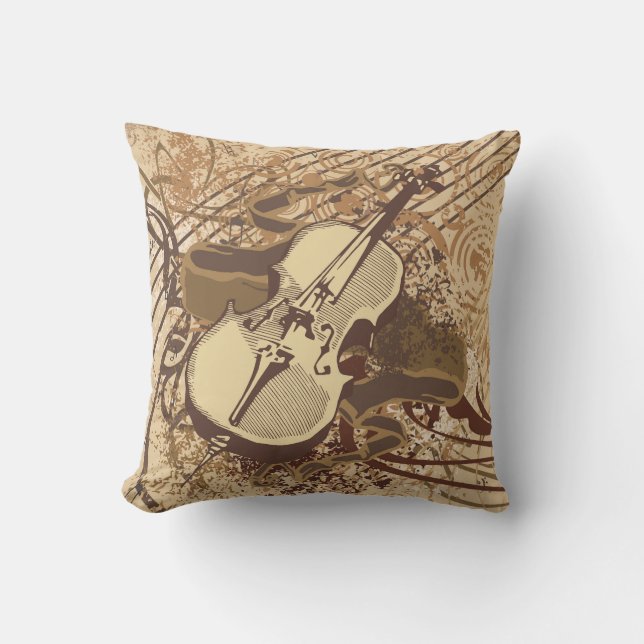 Cool Abstract Grunge Violin Drawing Throw Pillow (Front)