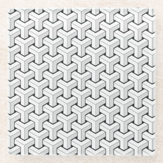 Cool Abstract Isometric Y Shaped Cubes Glass Coaster (Front)