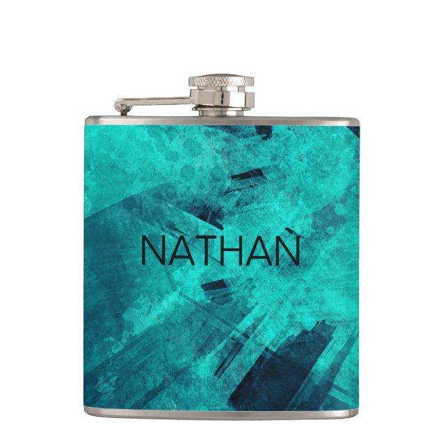 Cool Abstract Jagged Blue Art Personlaised Flask (Front)