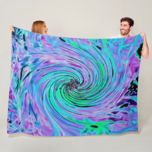 Cool Abstract Lime Green and Purple Floral Swirl Fleece Blanket
