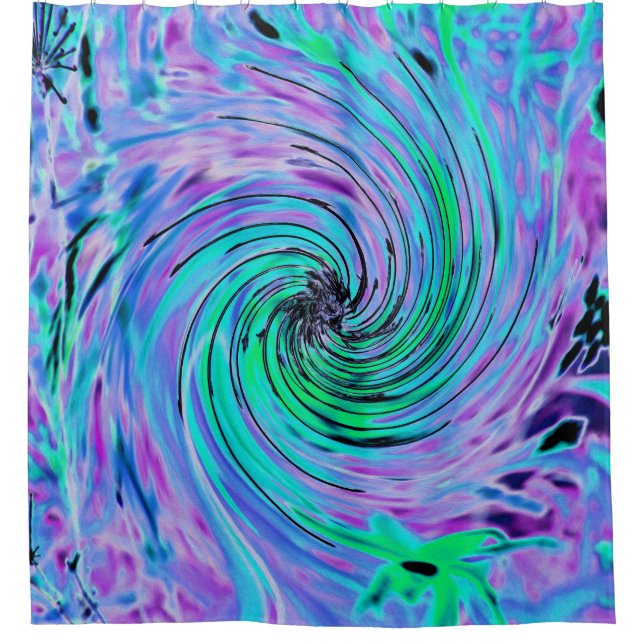 Cool Abstract Lime Green and Purple Floral Swirl Shower Curtain (Front)