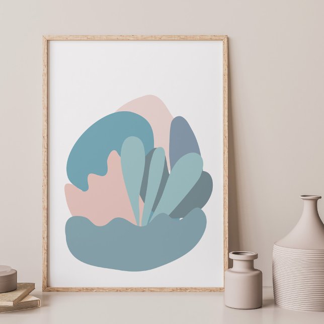 Cool Abstract Modernism in Blue and Blush Poster (Creator Uploaded)