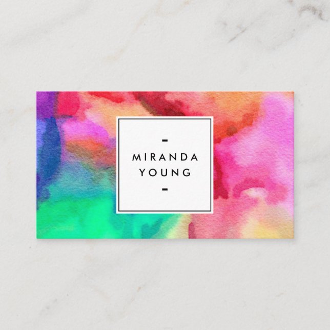 Cool Abstract Multi-color Watercolors II Business Card (Front)