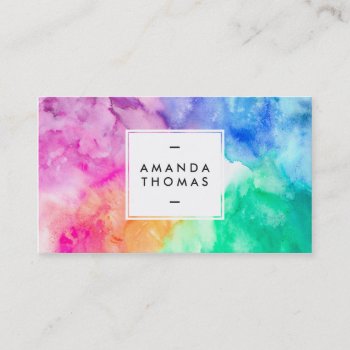 Cool Abstract Multi Color Watercolors Modern Art Business Card by busied at Zazzle