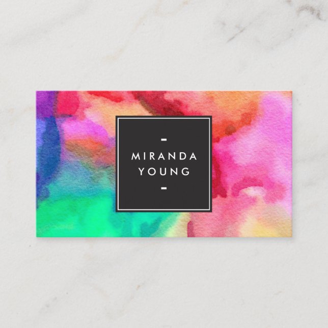 Cool Abstract Multi-color Watercolors Modern Business Card (Front)
