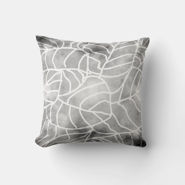 cool abstract nature art leaf design white on gray throw pillow (Front)