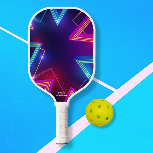 Cool Abstract Neon Design Custom Text Name  Pickleball Paddle