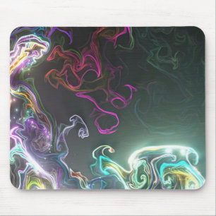 Cool Abstract Neon Liquid Art Black Mouse Pad