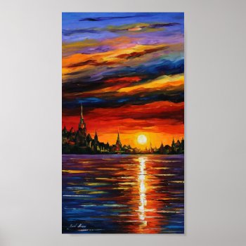 Cool Abstract Oil Painting Of A Sunset Poster by Zr_Desings at Zazzle
