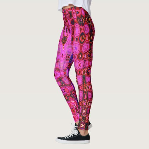 Cool Abstract Pink and Black Atomic Retro Zigzags Leggings