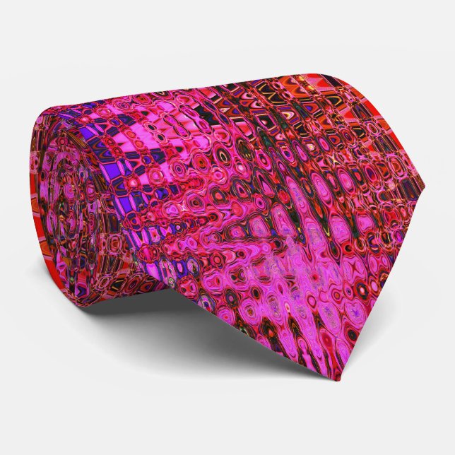 Cool Abstract Pink and Black Atomic Retro Zigzags Neck Tie (Rolled)