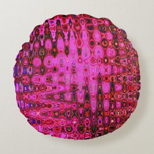 Cool Abstract Pink and Black Atomic Retro Zigzags Round Pillow
