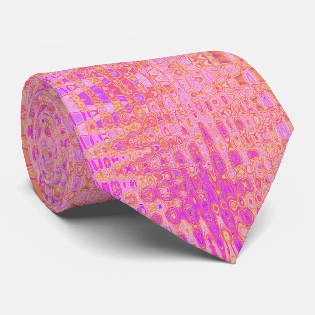 Cool Abstract Pink and Magenta Atomic Retro Zigzag Neck Tie (Rolled)
