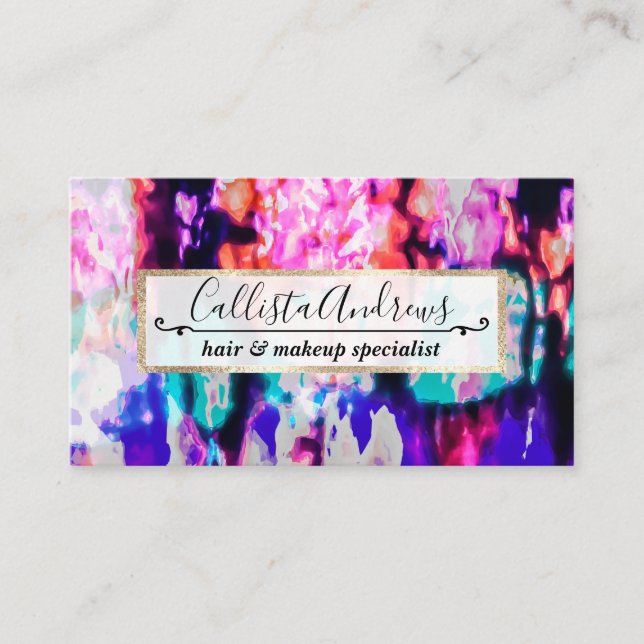 Cool Abstract Pink Blue Black Tie Dye Pattern Business Card (Front)