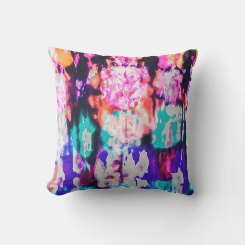 Cool Abstract Pink Blue Black Tie Dye Pattern Outdoor Pillow