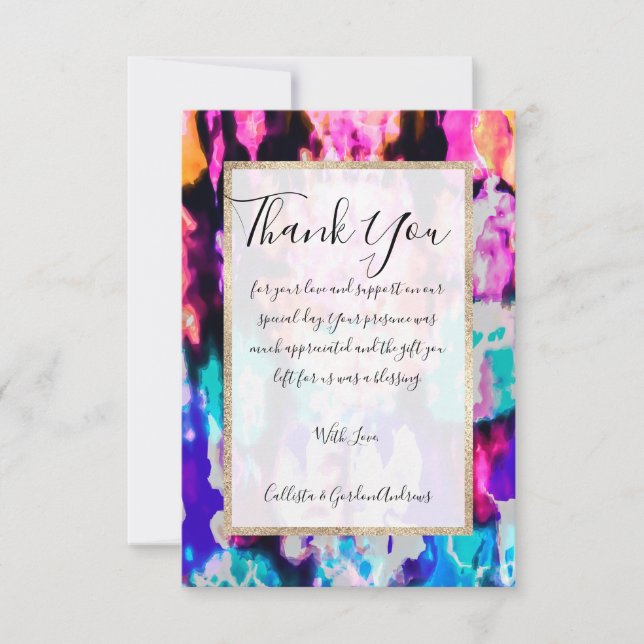 Cool Abstract Pink Blue Black Tie Dye Pattern Thank You Card (Front)