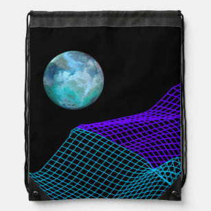 Cool Abstract Planet Dimensions Purple Blue Black Drawstring Bag
