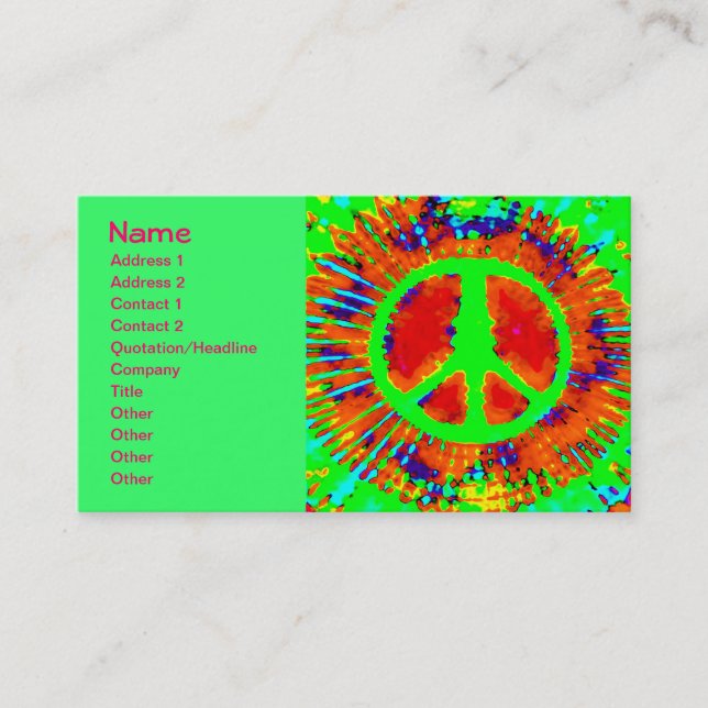 Cool Abstract Psychedelic Tie-Dye Peace Sign Business Card (Front)