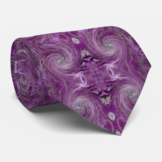 Cool Abstract Purple Floral Swirl Neck Tie (Rolled)