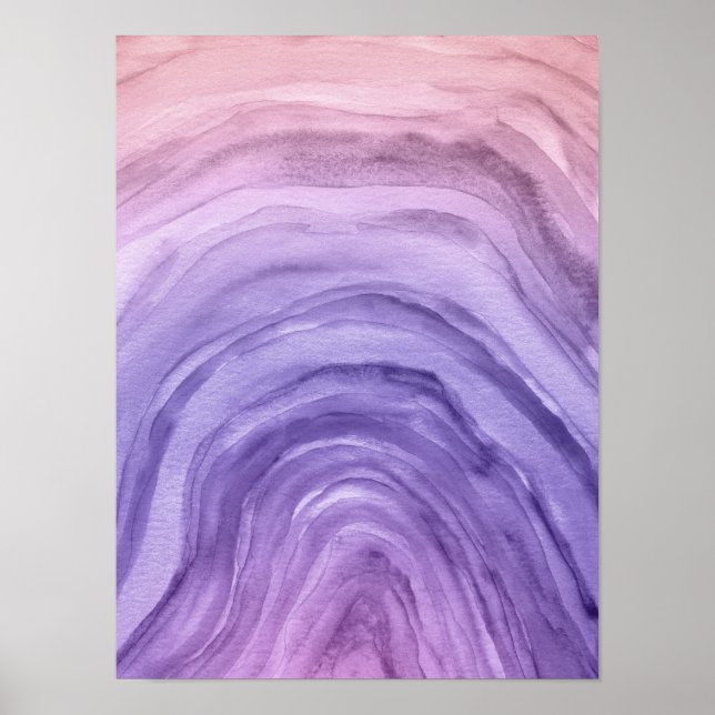 Cool Abstract Purple Lavender Agate Watercolor Art Poster (Front)