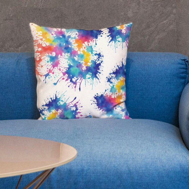 Cool Abstract Rainbow Paint Splatters Watercolor Throw Pillow (Creator Uploaded)