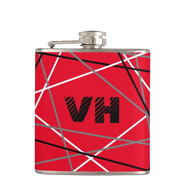Cool Abstract Red Striped Guitar Name Initials Flask (Front)