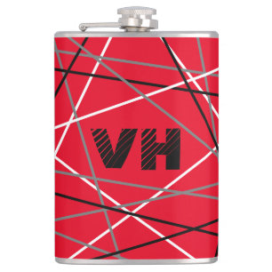 Cool Abstract Red Striped Guitar Name Initials Flask