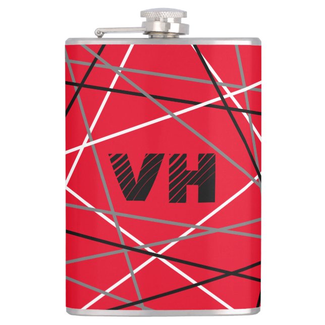Cool Abstract Red Striped Guitar Name Initials Flask (Front)