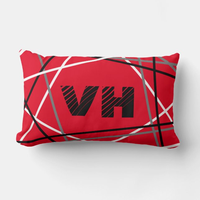 Cool Abstract Red Striped Guitar Name Initials Lumbar Pillow (Front)