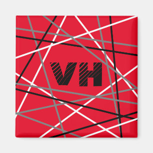 Cool Abstract Red Striped Guitar Name Initials Magnet