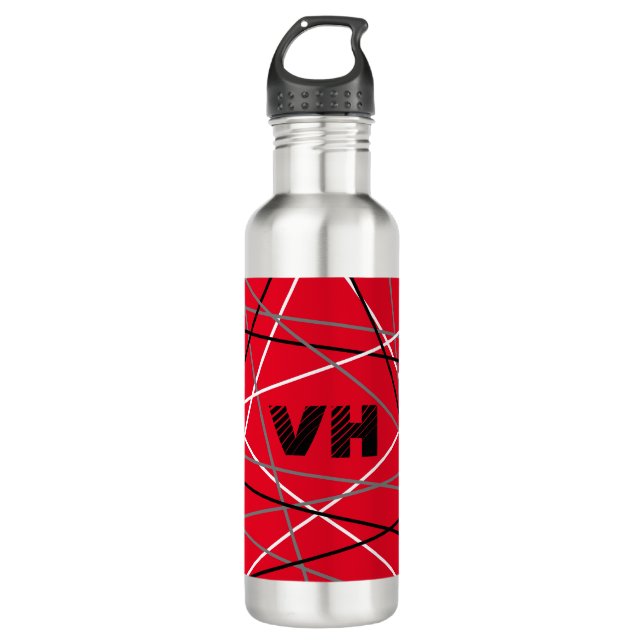 Cool Abstract Red Striped Guitar Name Initials Stainless Steel Water Bottle (Front)
