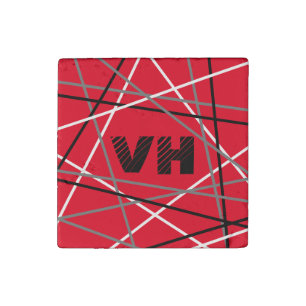 Cool Abstract Red Striped Guitar Name Initials Stone Magnet