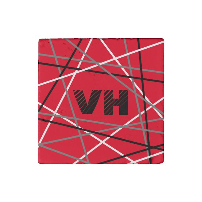 Cool Abstract Red Striped Guitar Name Initials Stone Magnet (Front)