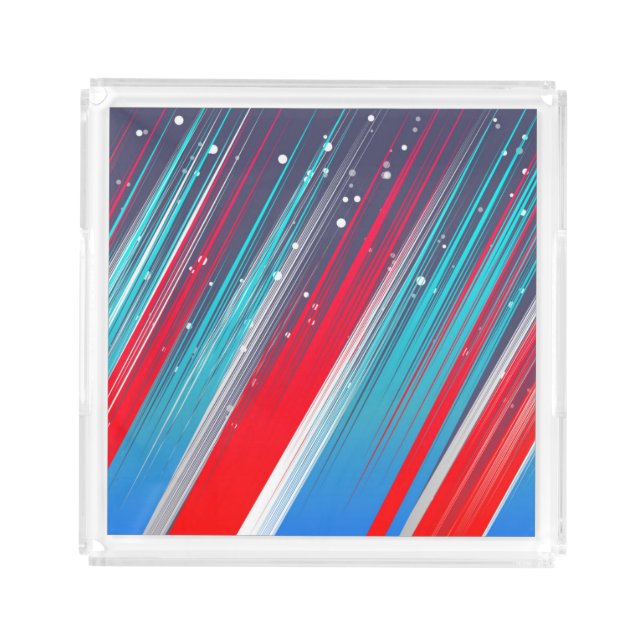 Cool Abstract Red White Blue Brush Strokes Acrylic Tray (Front)