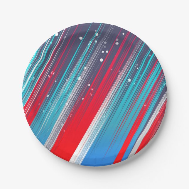 Cool Abstract Red White Blue Brush Strokes Paper Plates (Front)