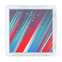 Cool Abstract Red White Blue Brush Strokes Silver Finish Lapel Pin