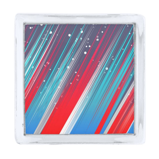 Cool Abstract Red White Blue Brush Strokes Silver Finish Lapel Pin (Front)