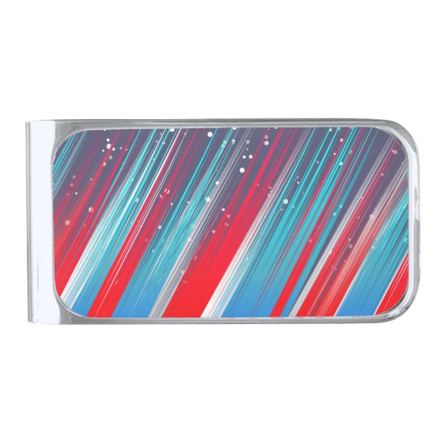 Cool Abstract Red White Blue Brush Strokes Silver Finish Money Clip (Front)