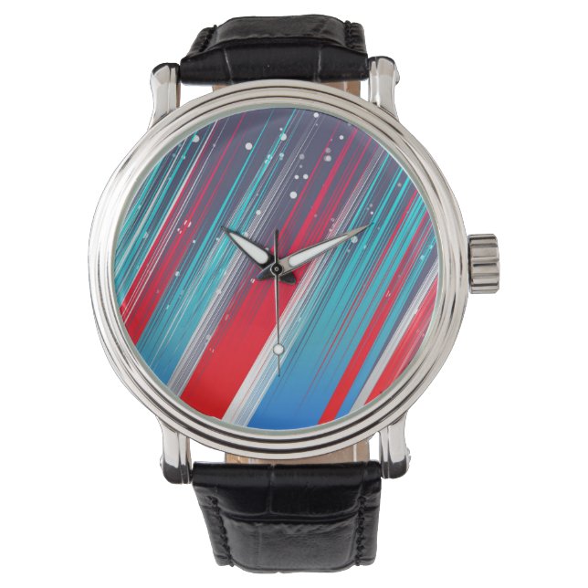 Cool Abstract Red White Blue Brush Strokes Watch (Front)