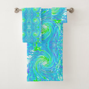 Cool Abstract Retro Aqua and Lime Green Swirl Bath Towel Set