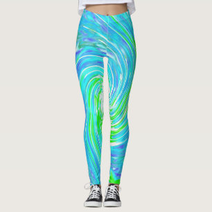 Cool Abstract Retro Aqua and Lime Green Swirl Leggings