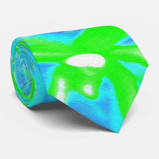 Cool Abstract Retro Aqua and Lime Green Swirl Neck Tie (Rolled)