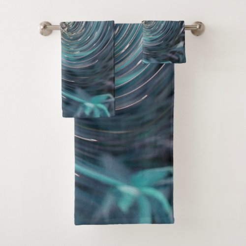 Cool Abstract Retro Black and Teal Cosmic Swirl Bath Towel Set