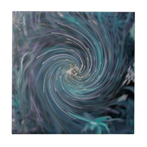 Cool Abstract Retro Black and Teal Cosmic Swirl Ceramic Tile