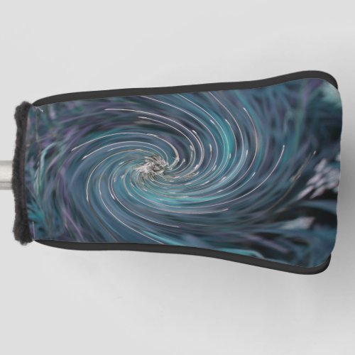 Cool Abstract Retro Black and Teal Cosmic Swirl Golf Head Cover